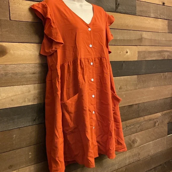 Ruffle Sleeve Button-Front Babydoll Dress – Size Medium 🧡 - Picture 3 of 10